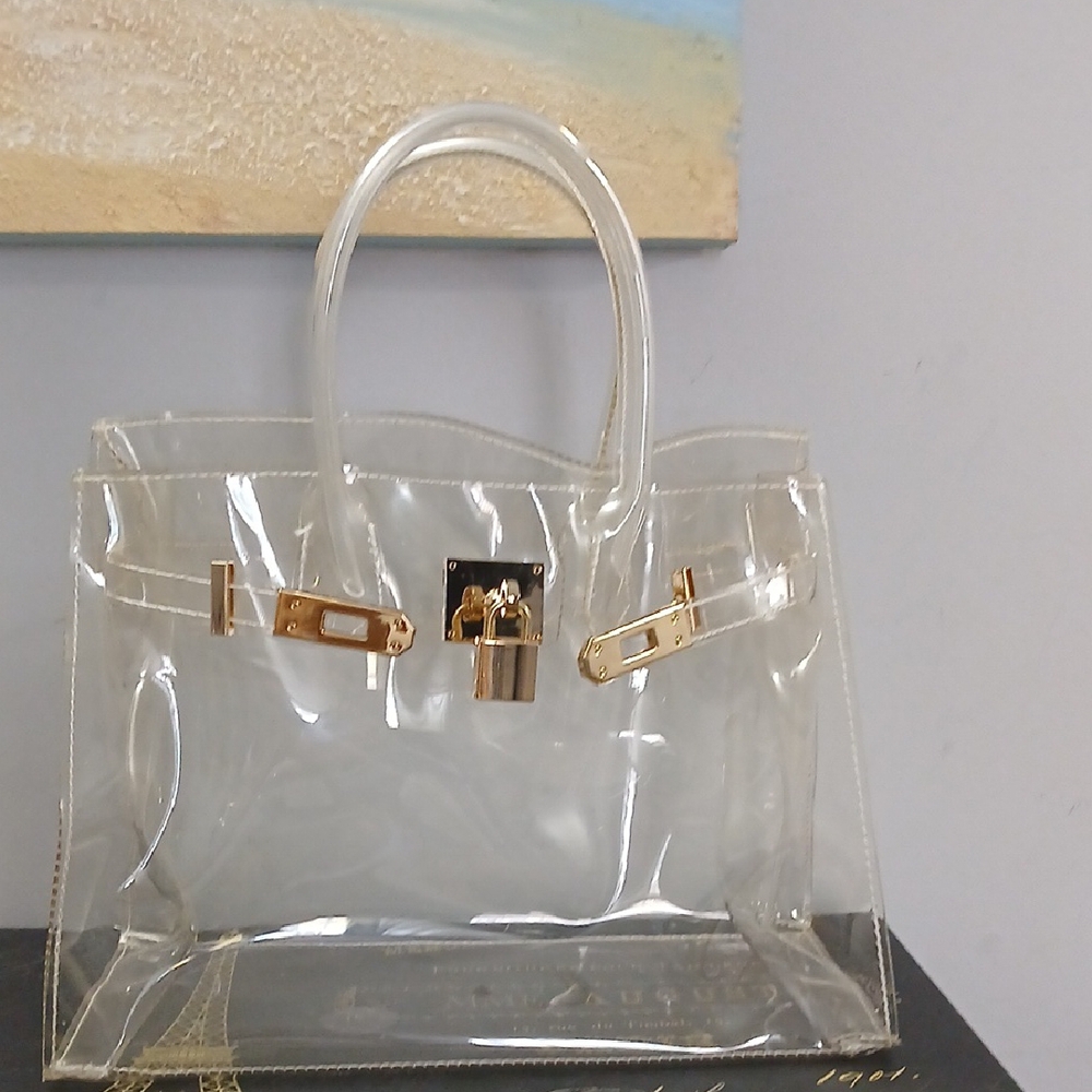 Transparent Handbag with Gold Accents